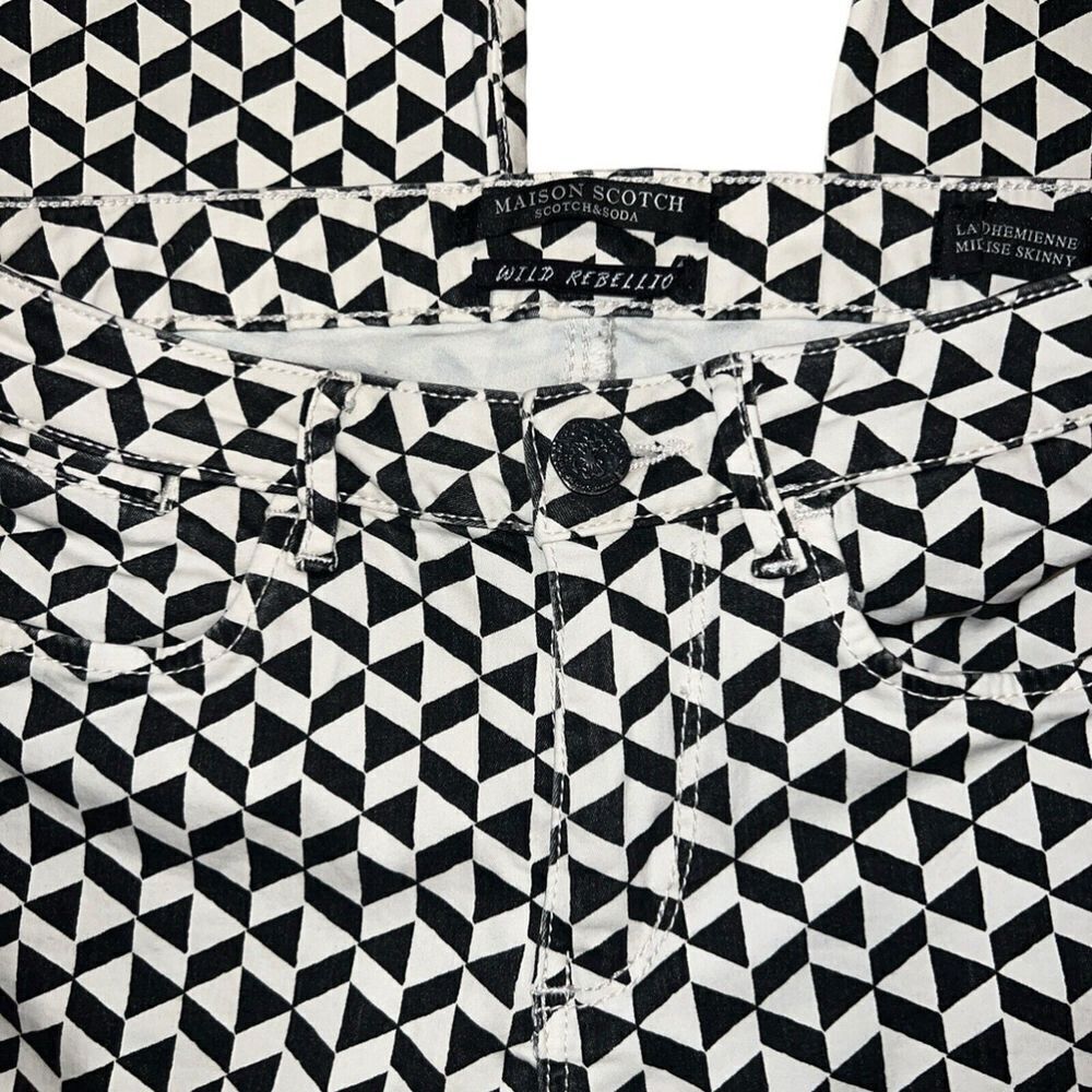 Maison Scotch 'La Bohemienne' Geometric Printed Jeans Mid Rise Skinny Size 26/32 - Picture 3 of 6